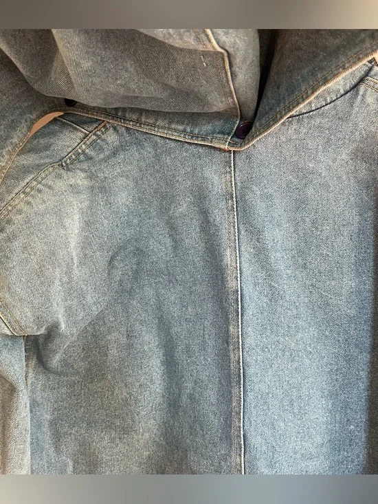Vintage 90s Denim Barn Coat with Red Lining Toggle Paddington Cotton L - Picture 6 of 8